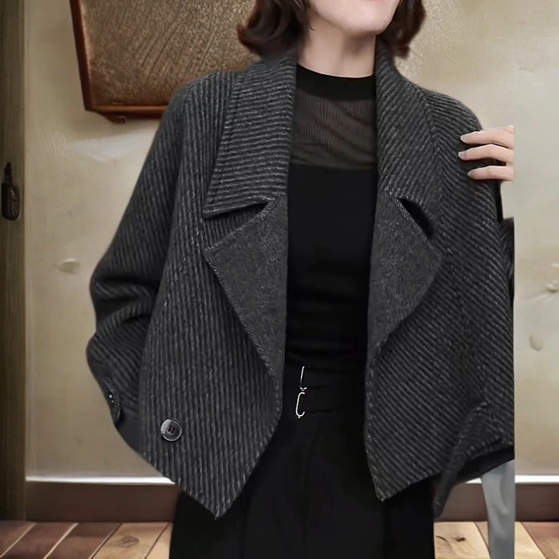 洋气时髦妈妈装毛呢外套女秋冬新款气质高级感西装领短款气质上衣