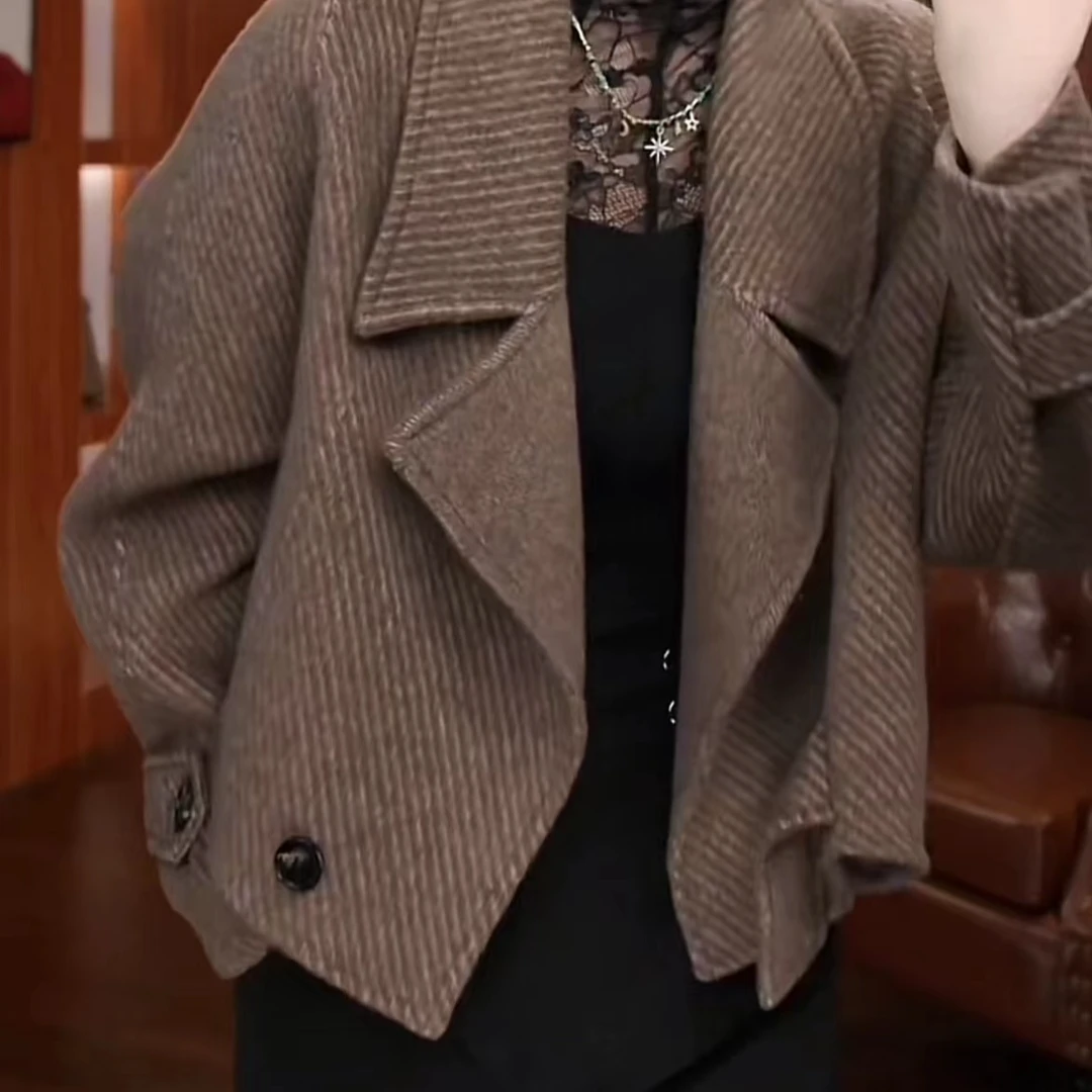 韩版双面呢休闲短款外套女春季新款洋气减龄时尚妈妈显瘦长袖外套