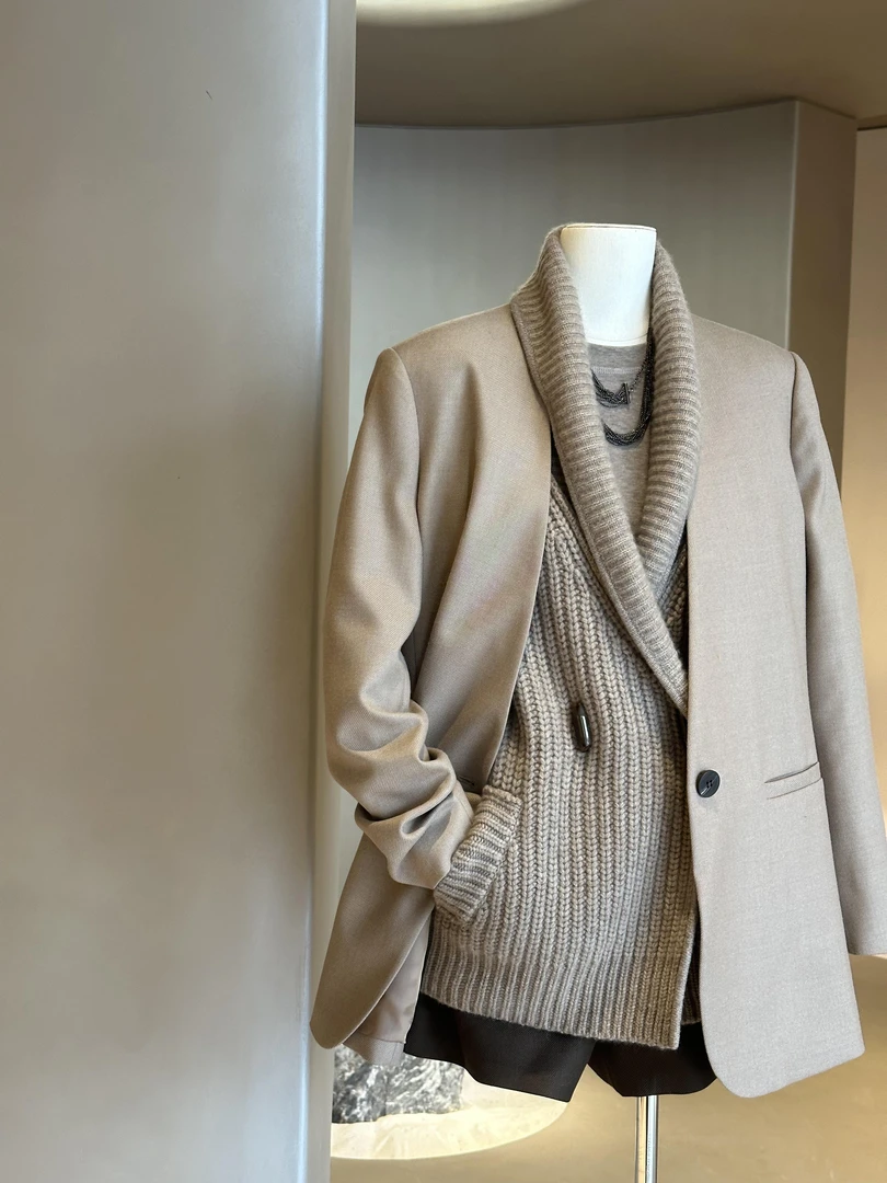 秋冬新款简约气质轻奢无领西装外套毛衣时尚百搭高级纯色开衫外套