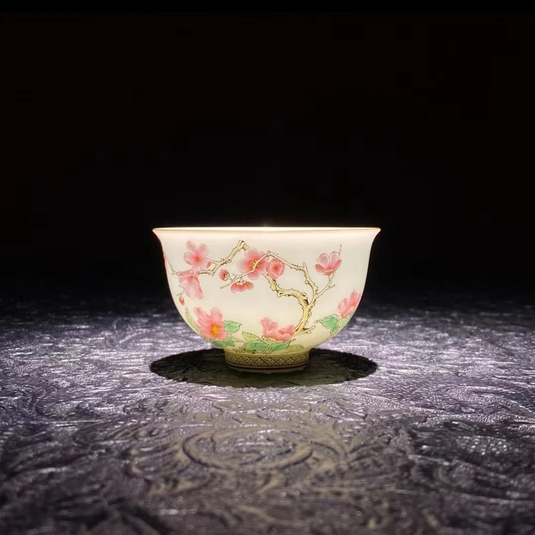 徐窑茶梅争艳傲风杯景德镇陶瓷粉彩茶具主人杯高端茶器手工高温瓷