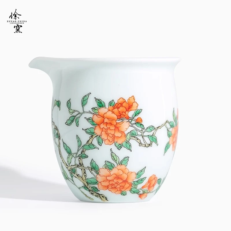 徐窑石榴花公道杯景德镇陶瓷粉彩茶具茶海高端茶器手工手绘高温瓷