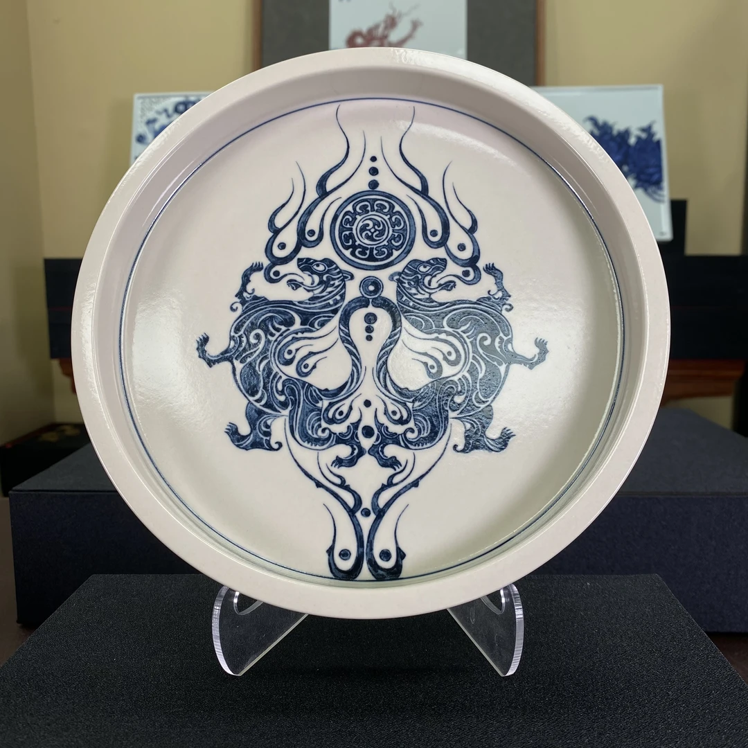 元经秘旨青花二号釉虎符壶承景德镇手工纯手绘茶具茶盘茶器陶瓷