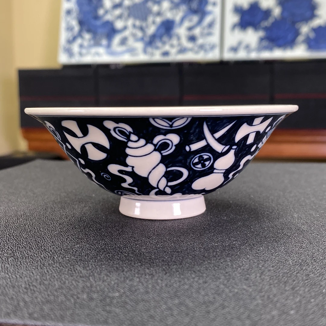 元经秘旨青花二号釉纯杂宝纹斗笠杯景德镇手工纯手绘茶具主人杯