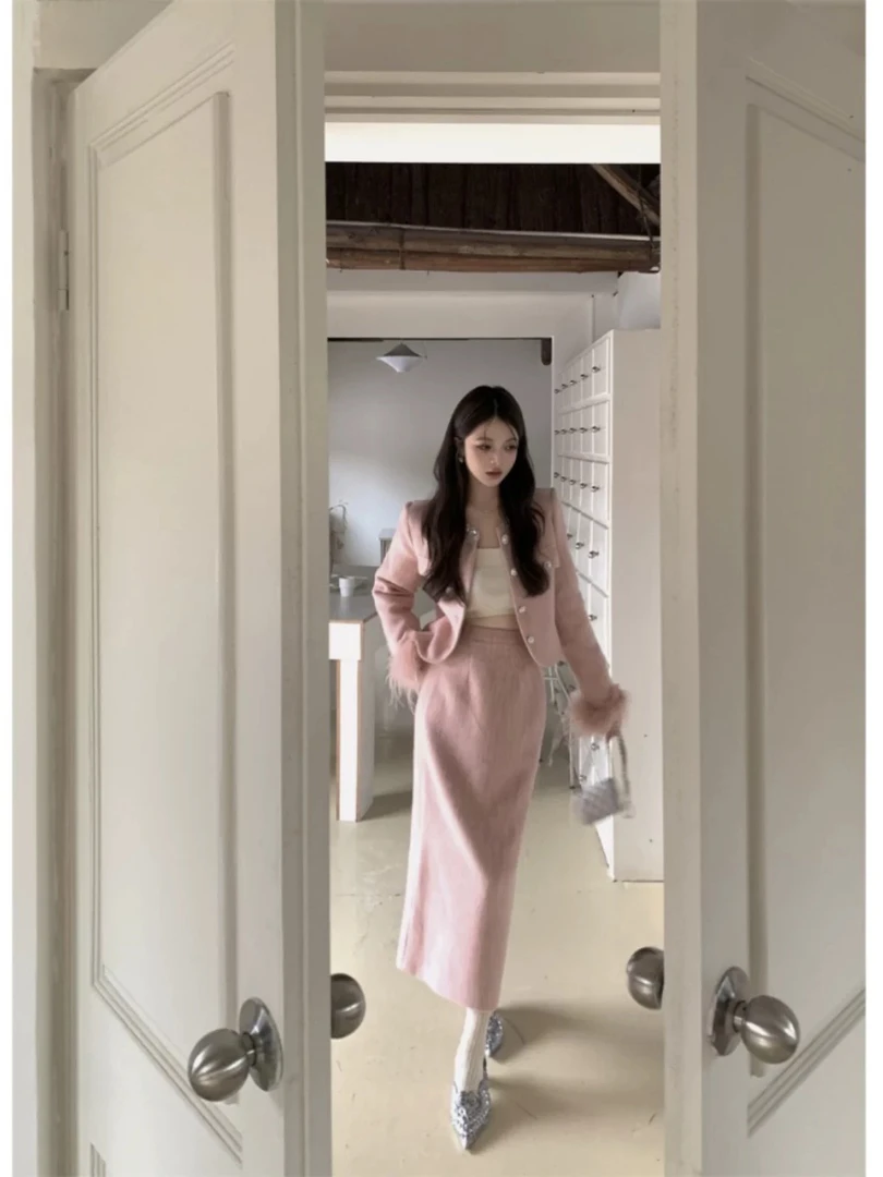 现货【小肉瑶】新款秋冬胖mm毛毛小香风+半身裙两件套11068C+11029C