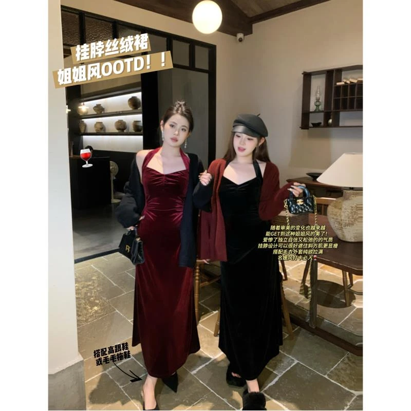 Q【现货】毛衣+连衣裙大码秋冬微胖mm显瘦两件套10076C+09100C