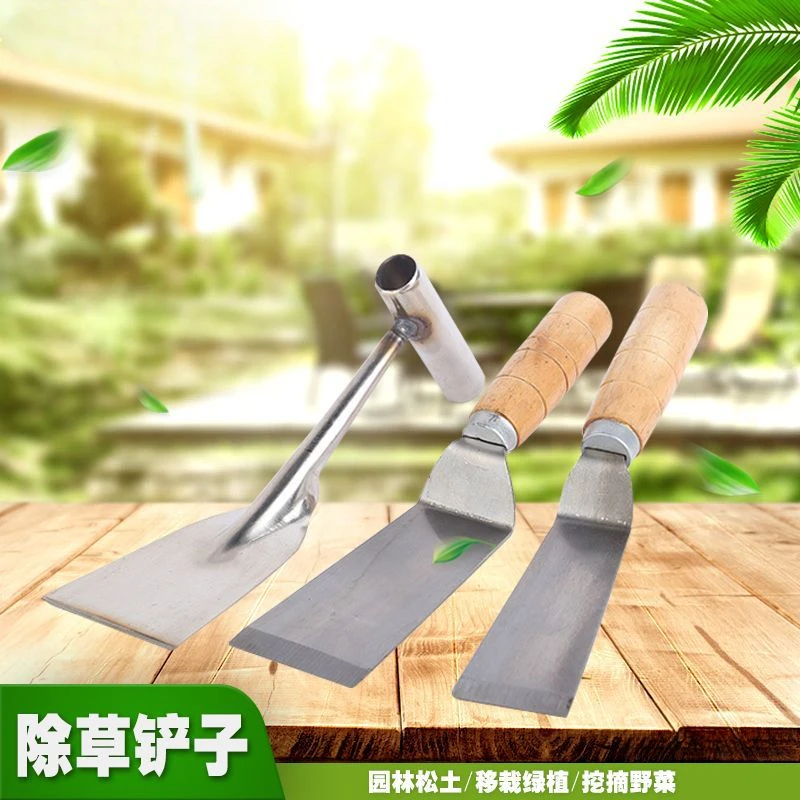 五金农用工具家用除草小铲子木柄4分6分铲不锈钢花铲户外挖菜铲子
