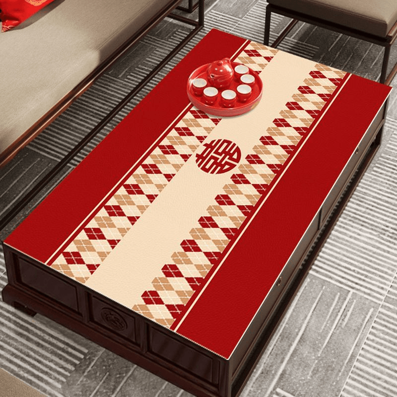 结婚皮革茶几垫喜庆红色婚房中式桌垫餐桌垫防水防油防烫垫子定制