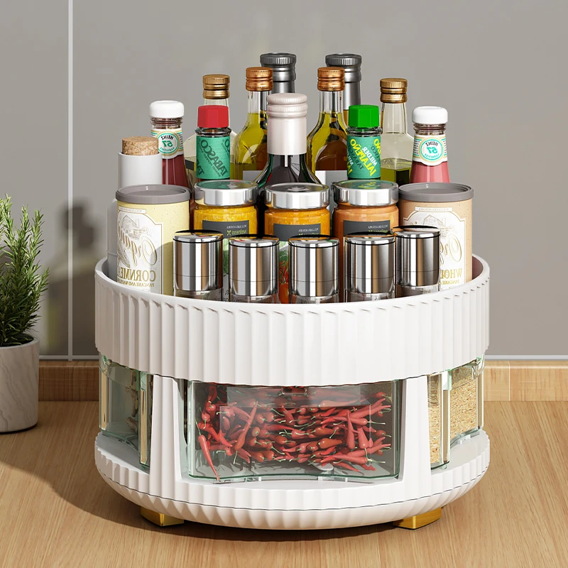 厨房旋转调料盒家用一体多格调味料台面收纳油盐酱醋调味品置物架