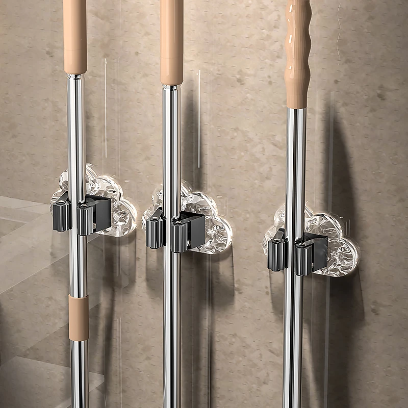 卫生间壁挂拖把夹免打孔强力粘贴挂钩浴室多功能墙壁扫把固定挂架