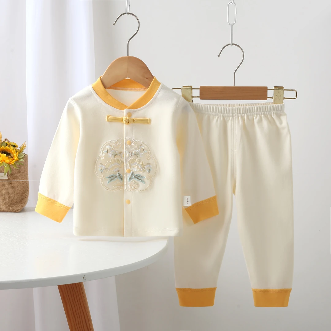 中国风婴幼儿内衣套装对开门中国风立领套装无骨工艺2025年秋季