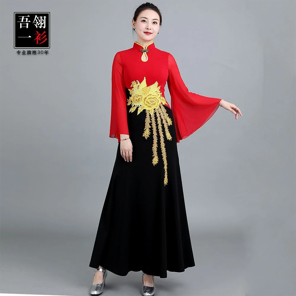 FANER DANCE/范儿丹斯秋季新款民族风修身中式旗袍印花走秀L5252