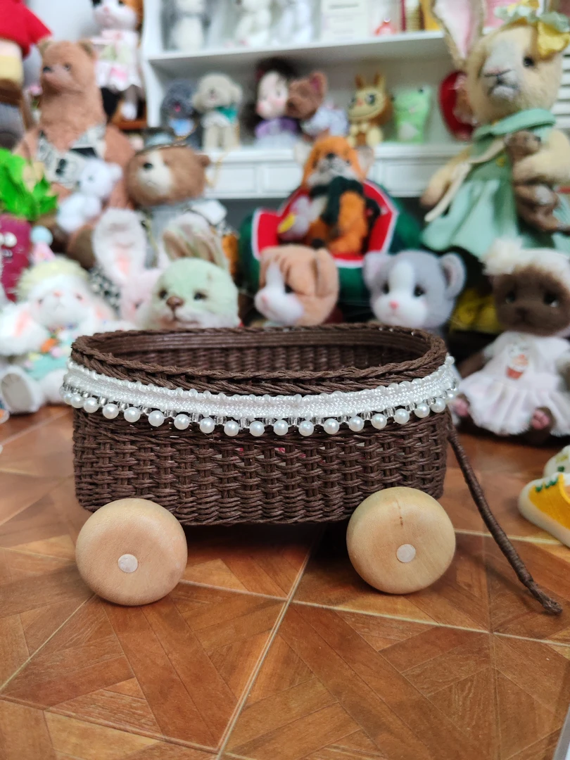 藤编小车，弹力小篮子，小婴儿车