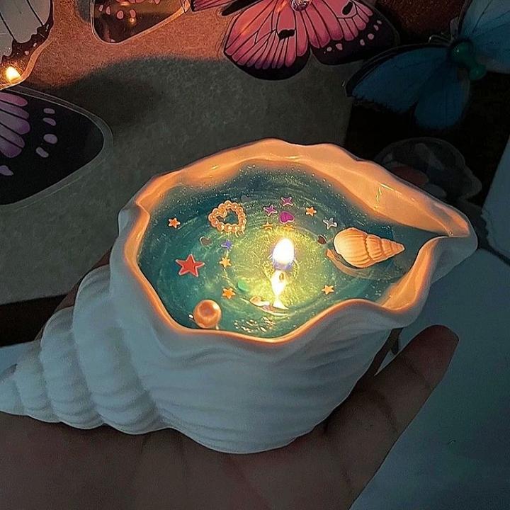 小红书同款海螺香薰蜡烛海洋贝壳颜值小众礼物生日礼物桌面摆件