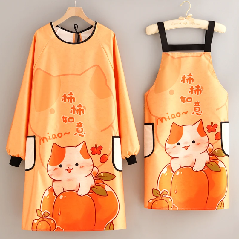 卡通环保围裙家用厨房防水防油做饭罩衣餐饮专用长袖工作服成人女