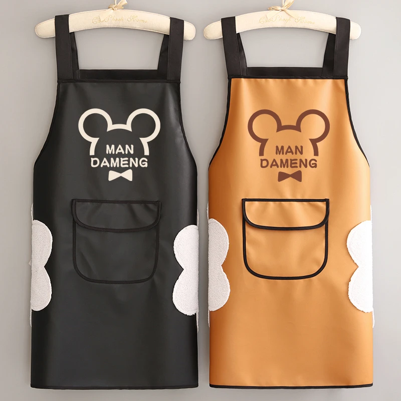 防水防油免洗PU时尚围裙厨房家用上班做饭定制logo印字餐饮工作服