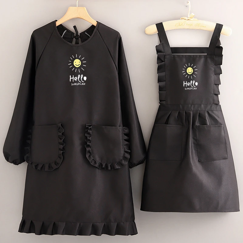 2023新款罩衣女家用厨房长袖围裙透气做饭韩版围腰工作服定制logo