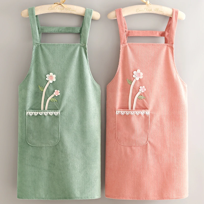 灯芯绒围裙厨房家用网红洋气防水2023新款做饭围腰女士工作服定制