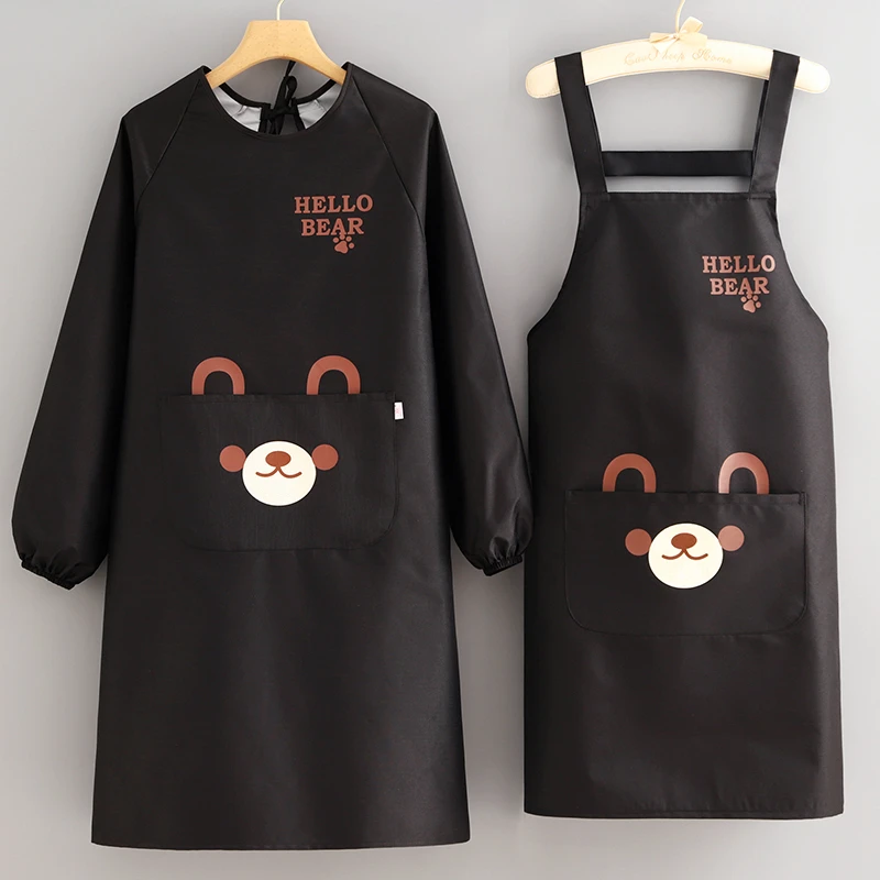 时尚防水围裙新款长袖家用厨房做饭韩版罩衣女士大人防油工作服男
