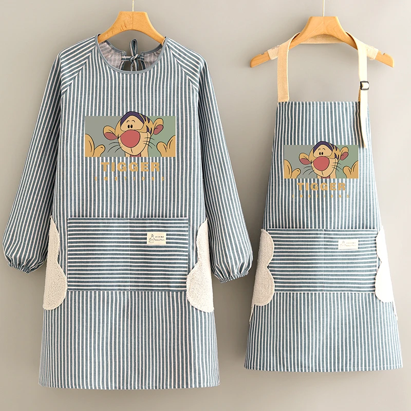 棉麻可爱长袖围裙防污耐磨新款罩衣上班做饭洋气工作服女透气围腰