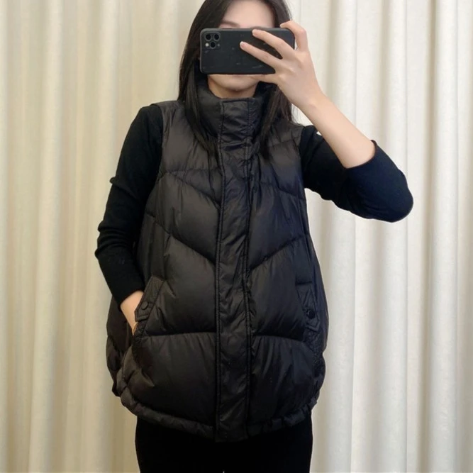 秋冬季2025新款立领下摆抽绳轻薄款白鸭绒马甲