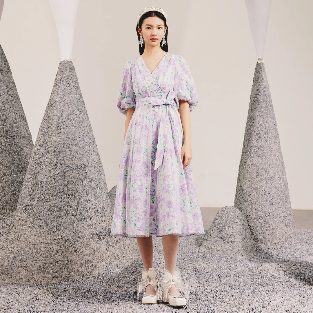 MAXRIENY【早鸟超前购】紫罗兰茶歇裙2023春季新款甜美