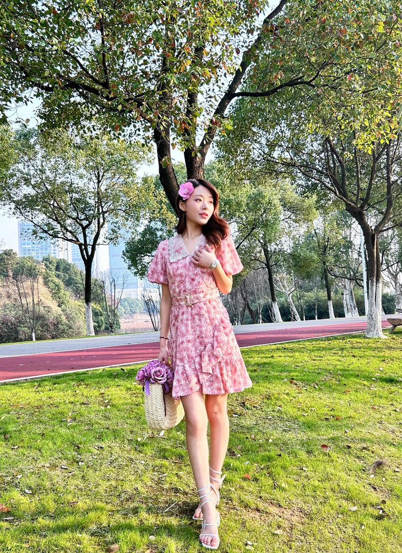 MAXRIENY夏法式气质矢车菊甜美夏季小个子连衣裙女装连衣裙时尚