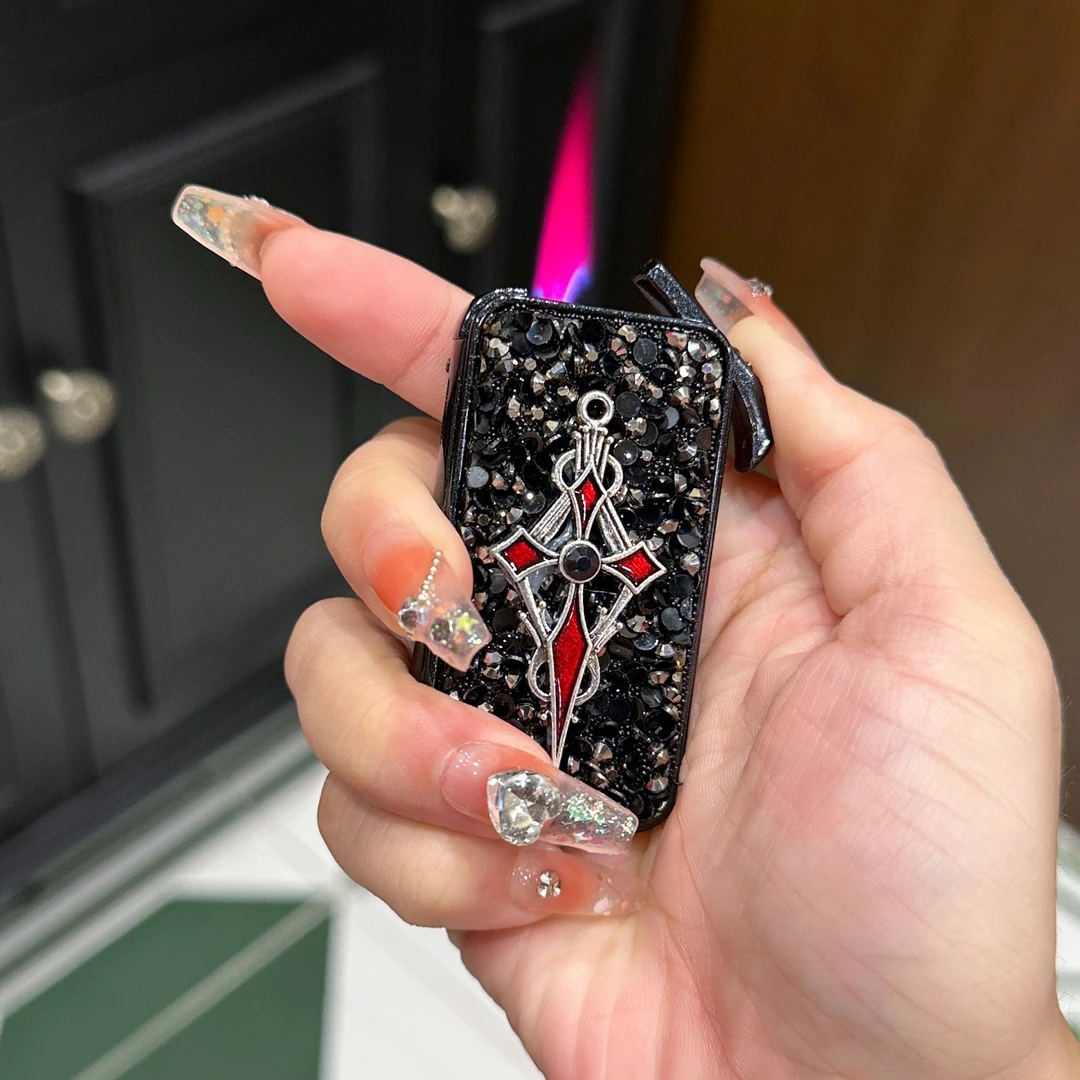 高级感手工制作满钻打火机少女心粉焰防风女仙精致小巧贴钻礼物