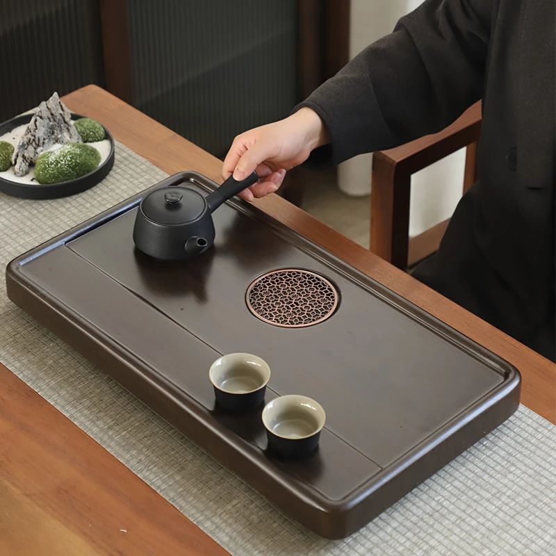 大号长方形家用办公茶盘轻奢简约创意日式直排水式高挡复古泡台盘