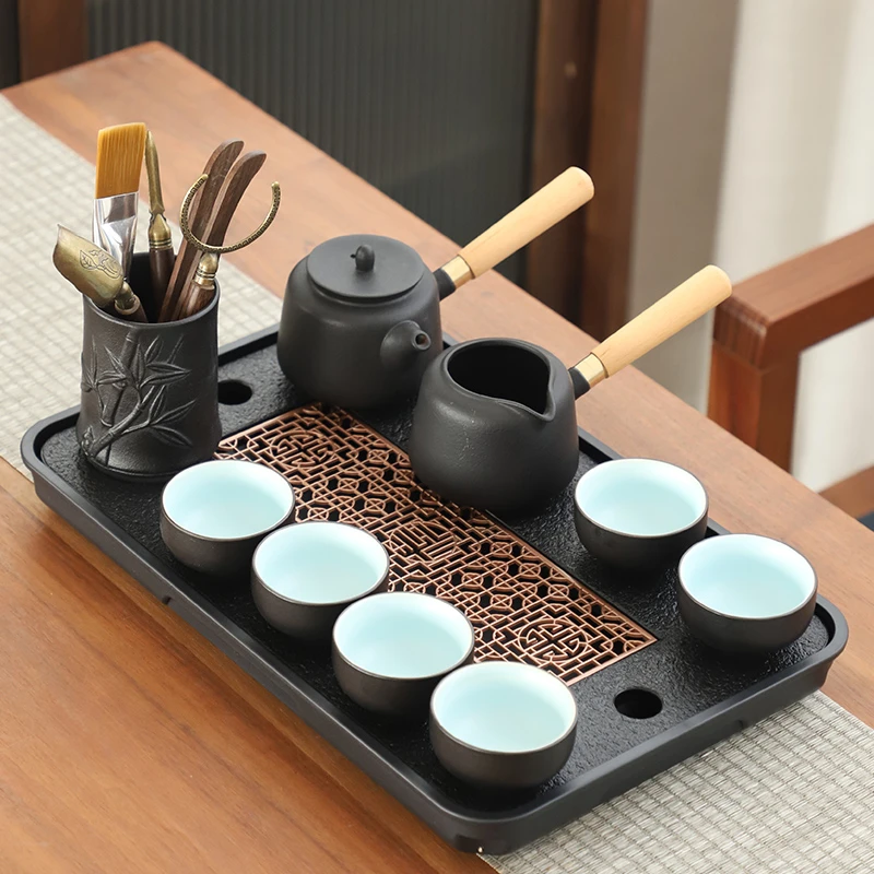 仿乌金石茶盘家用小型茶台储水排水干泡轻奢现代茶盘家用茶具套装