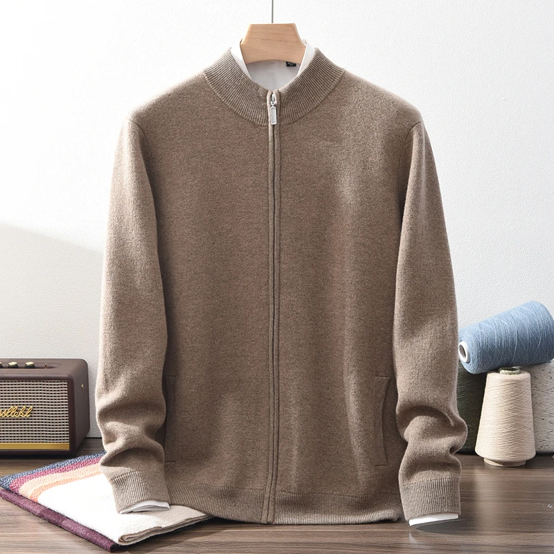 〔绒蒂斯甄选〕男士100纯山羊绒外穿半高领夹克开衫外套加厚空气层