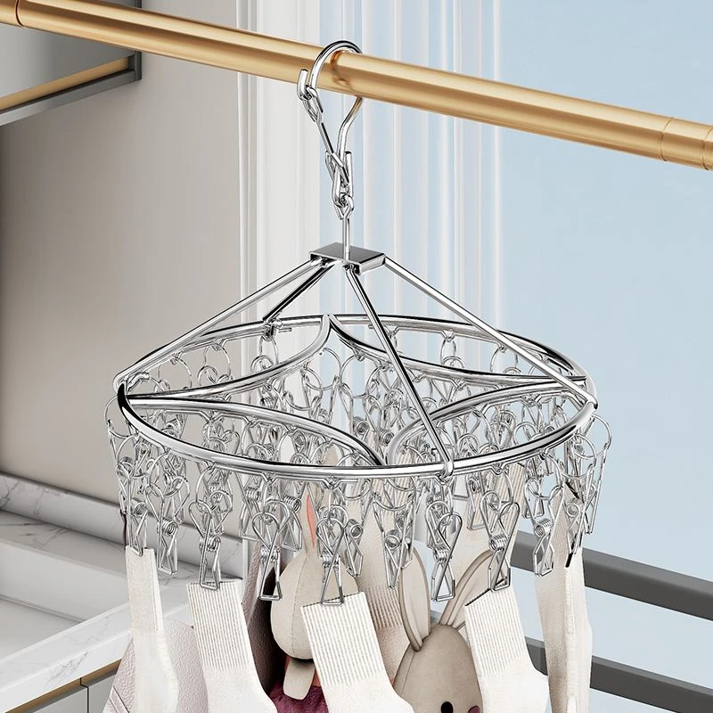 不锈钢晾衣架夹子款袜子内衣晾晒架家用阳台挂衣架多功能防风挂钩