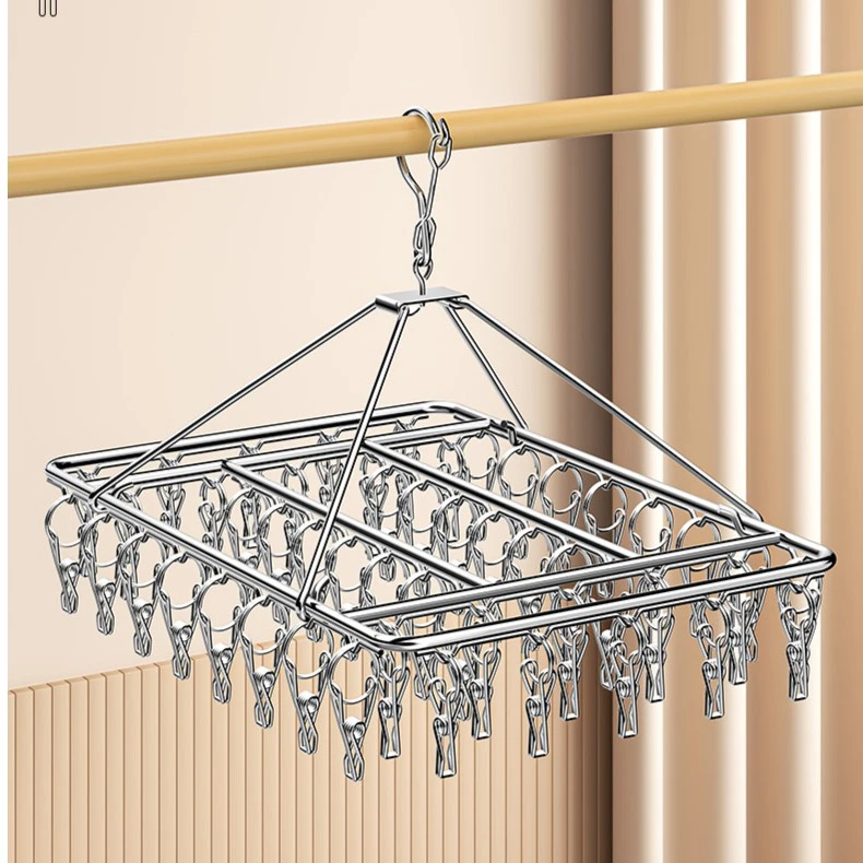 衣架不锈钢晾衣架多夹子袜子架晾家用挂衣架神器多功能防风宿舍架