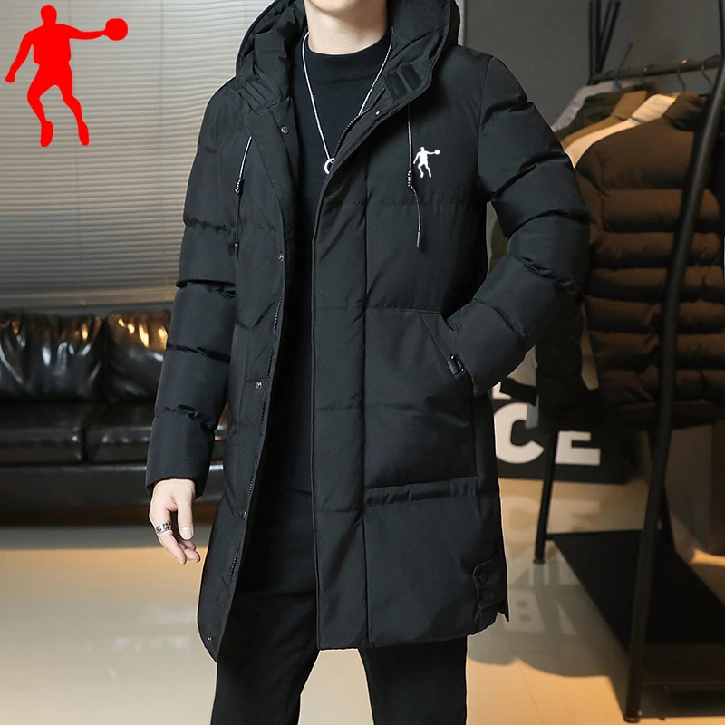 乔丹青年棉服男中长款冬季新款潮流休闲男士加厚连帽大码外套男