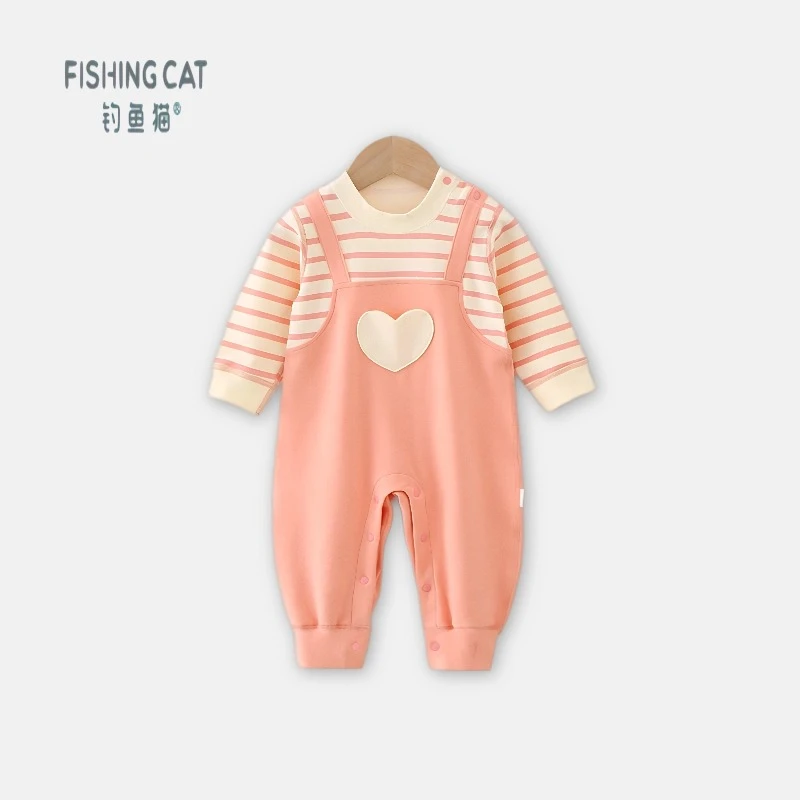 钓鱼猫新生儿高能感衣服四季款长袖无骨连体衣宝宝哈衣婴儿亲肤棉