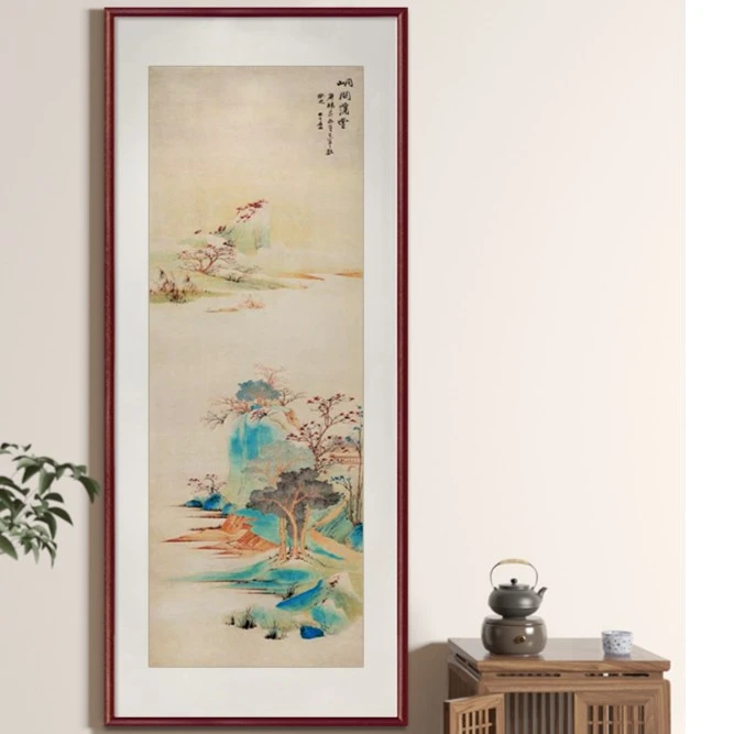 张大千国画彩墨山水画新中式玄关挂画走廊过道尽头竖版装饰画茶室