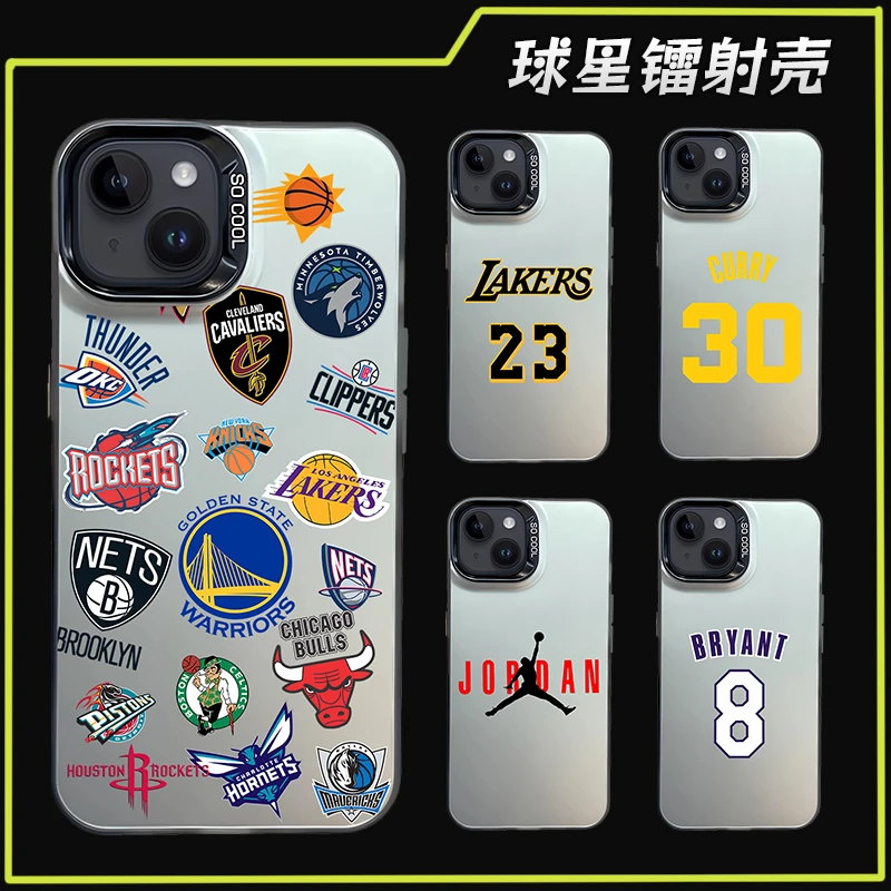 NBA球衣手机壳 詹姆斯库里科比 创意彩银镭射壳 适用苹果/安卓