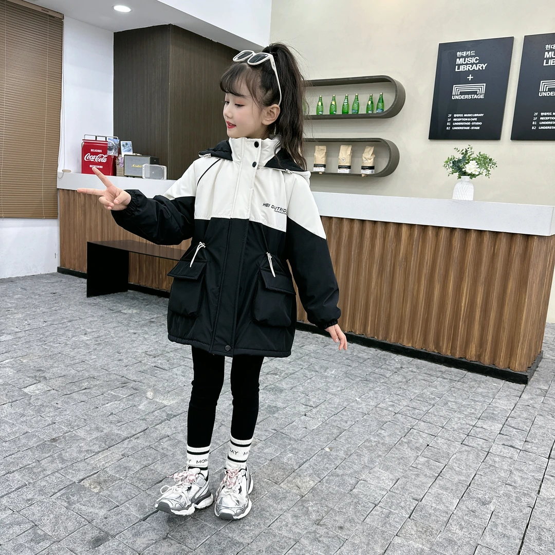 【诺贝熊】拼色收腰冲锋衣（兔毛夹里）加厚中大童保暖加绒秋冬