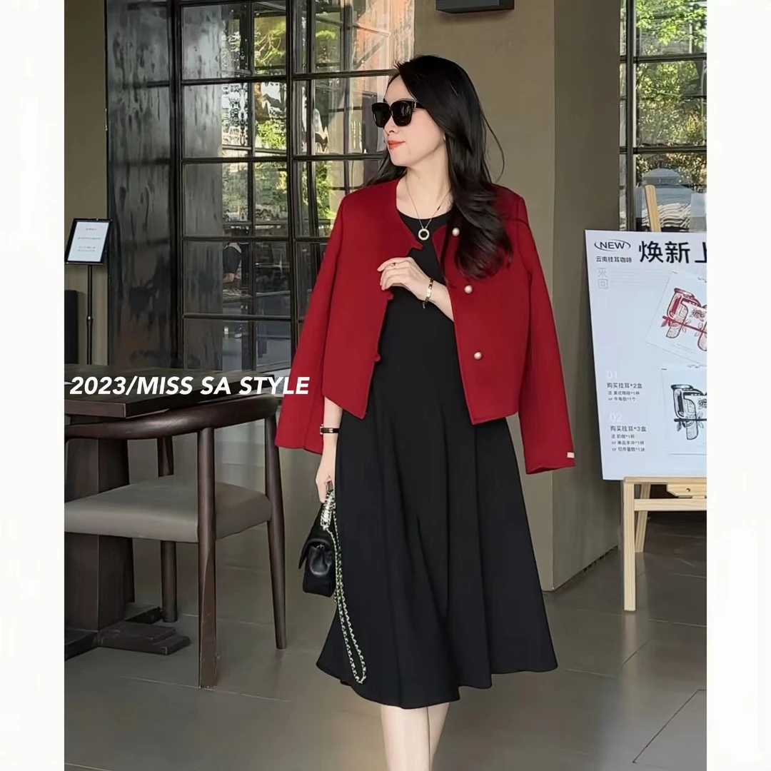 MISS SA加厚百搭小香风设计红色气质短外套W23118723