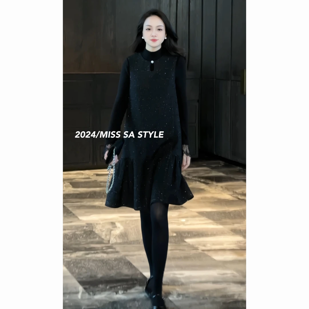 MISS SA 秋冬新款细闪单珍珠时尚百搭气质精致小香马甲裙24119808