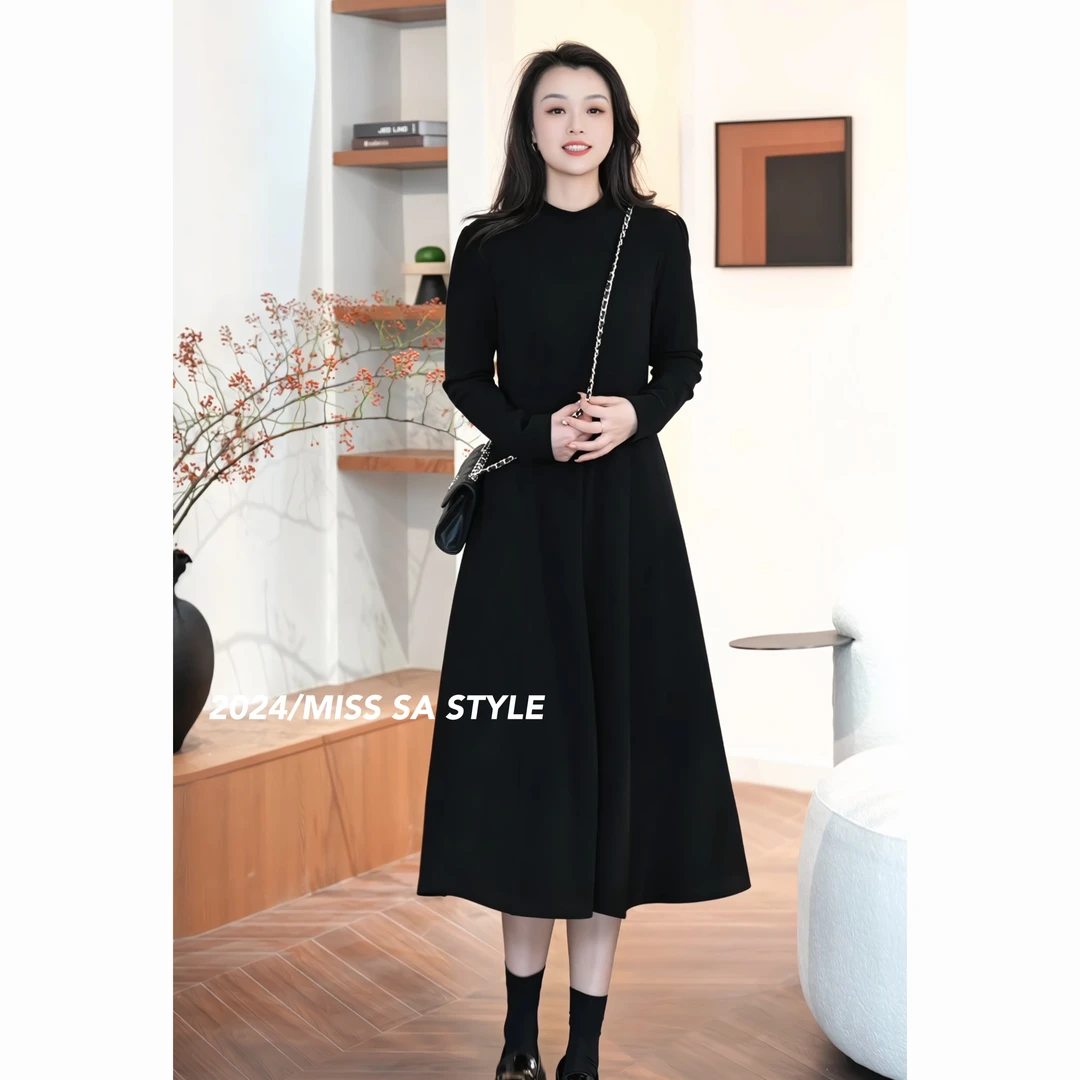 现货下午发 冬新双面绒气质时尚百搭显瘦轻奢高级连衣裙24119816