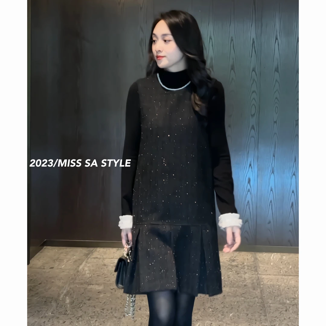 【 现货下午发】闪闪百褶背心裙秋冬新款设计感气质百搭裙L24011102