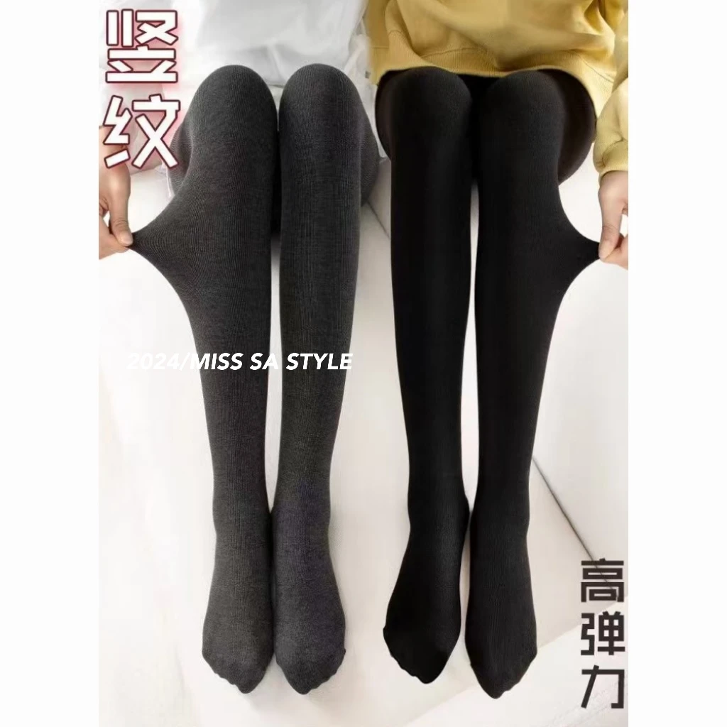 MISS SA 春季新款中厚竖条纹微压保暖收腹高腰打底裤袜24119868