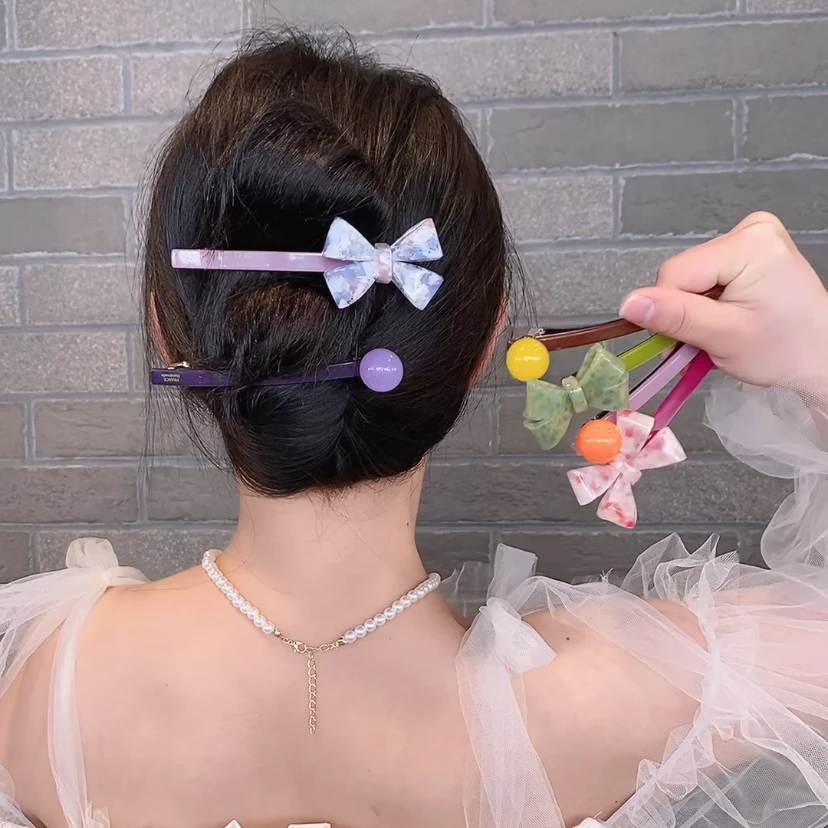 锌合金亚克力发饰 新款蝴蝶结发夹优雅气质后脑勺一字弹簧夹百搭