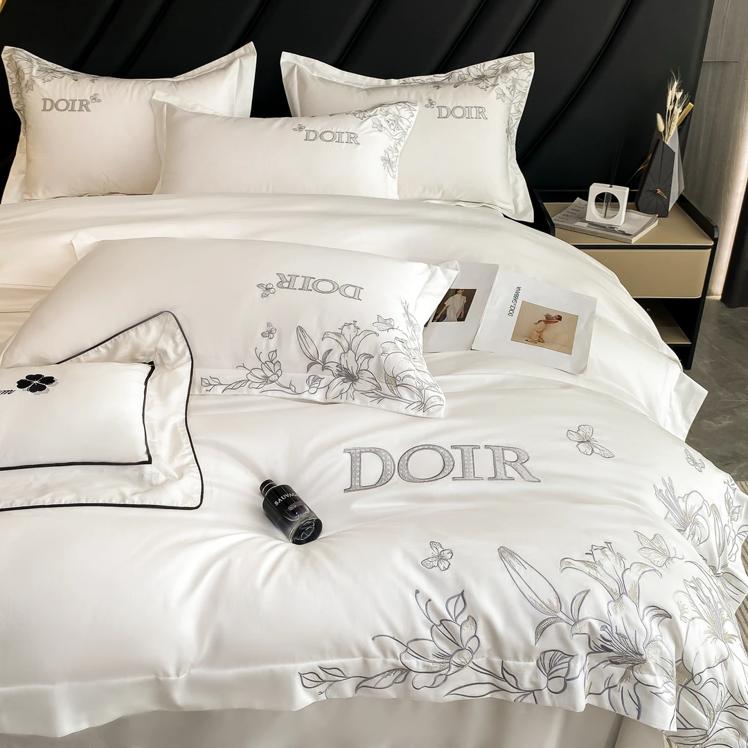 轻奢赫本风160支全棉四件套100纯棉刺绣被套床单家纺床笠床上用品