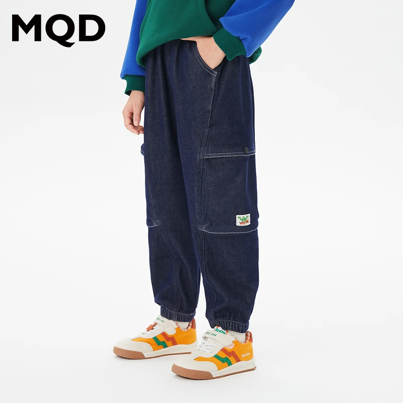 MQD童装儿童冬季新款工装风大口袋牛仔裤宝宝百搭长裤9634W1402