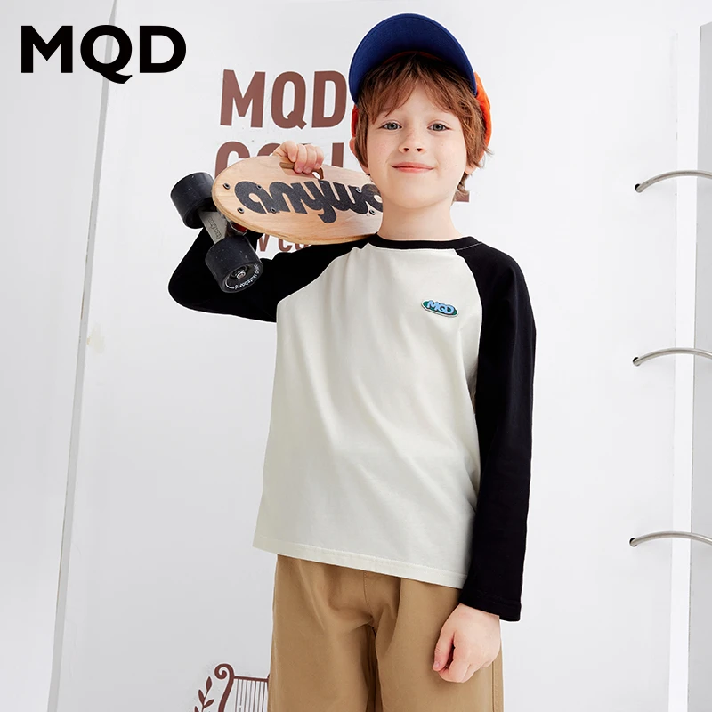 MQD童装儿童春秋新款时尚休闲撞色秋季长袖圆领套头T恤9633W0312