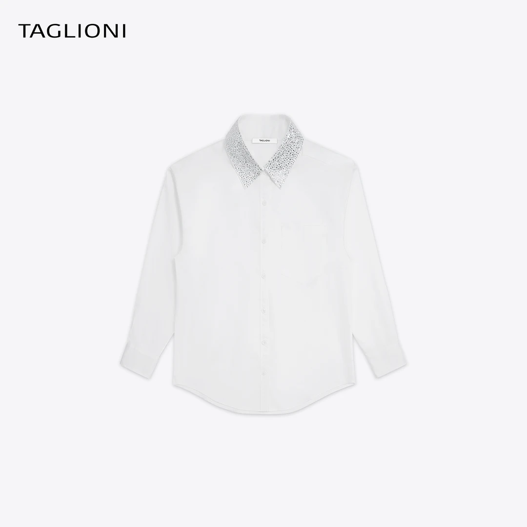 TAGLIONI24新款镶钻衣领衬衫长袖设计师经典款（TAF24013）