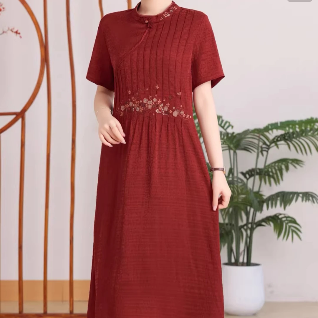 新款妈妈装连衣裙大码洋气时尚上衣高档气质中老年女装新中式国风