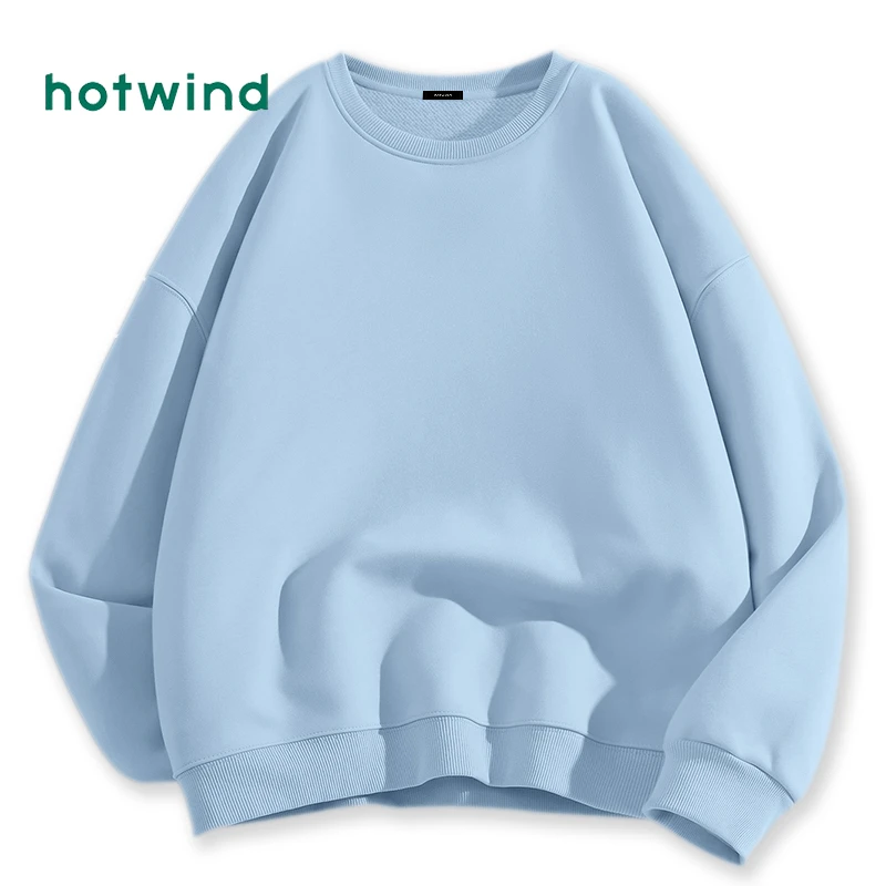 热风秋季女士卫衣2025新款慵懒风宽松圆领上衣中学生蓝色无帽外套