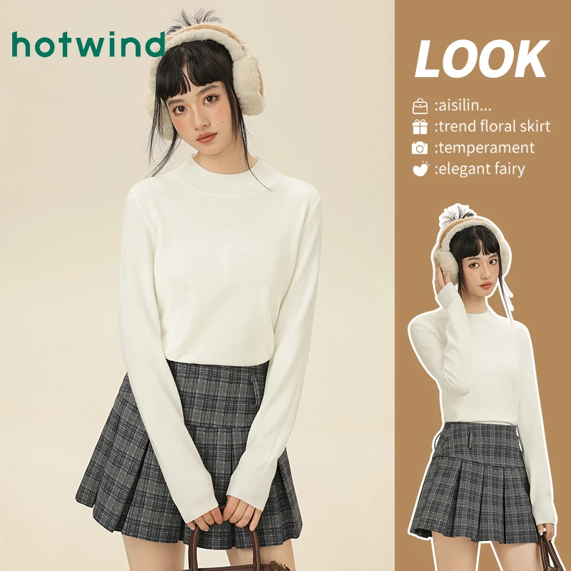 Hotwind/热风秋冬白色毛衣女2025新款洋气上衣内搭半高领厚针织衫